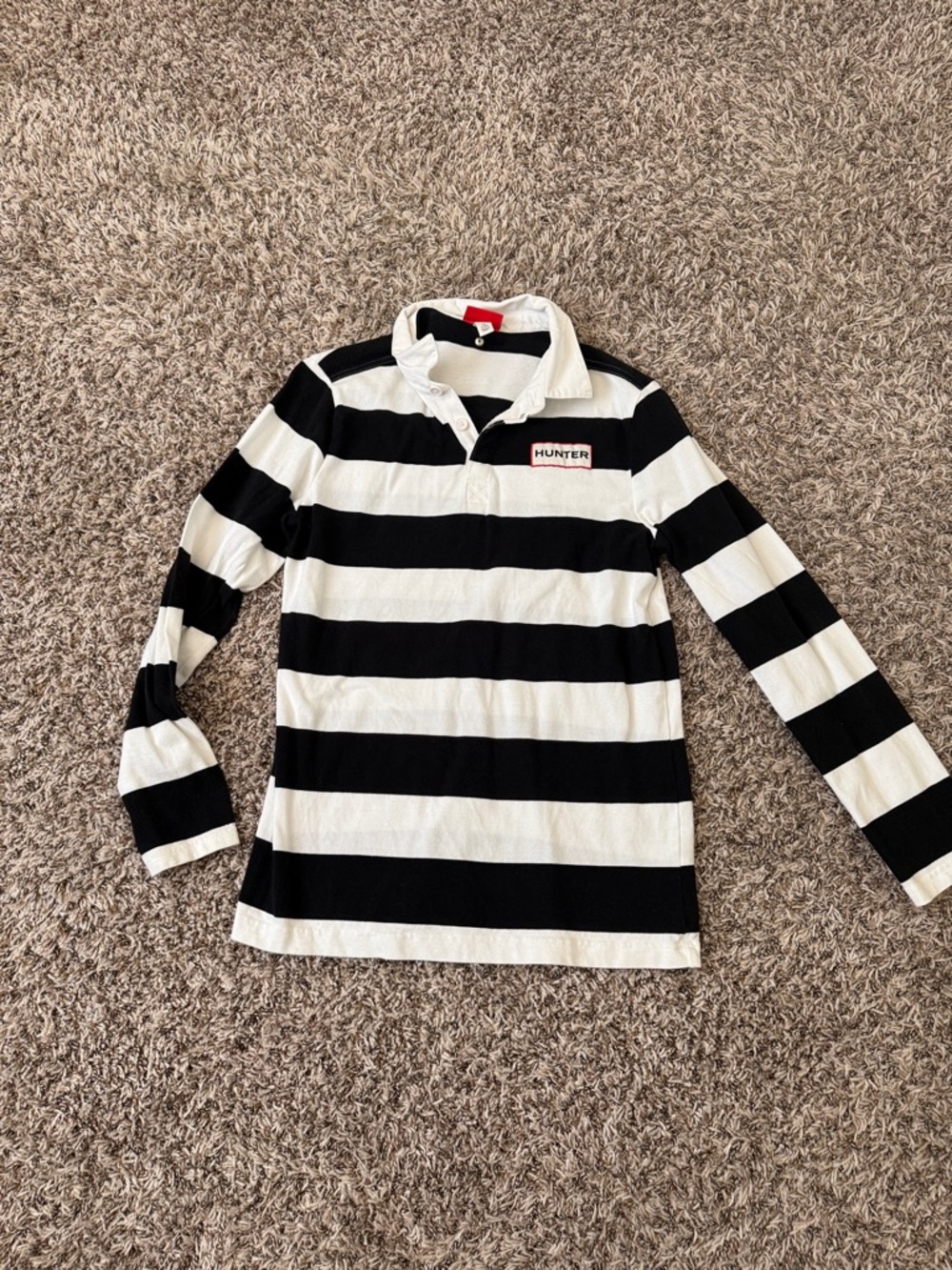 Hunter Black & White Striped Long-Sleeve Polo